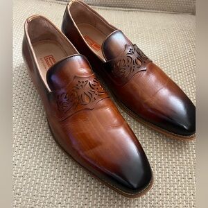 STEVEN LAND Elegant Brown Leather Men's Loafers SZ 9 excellent